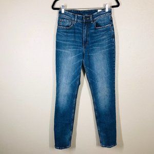 Rebecca Taylor La Vie High Rise Cropped Slim Straight Medium Blue Denim Jeans